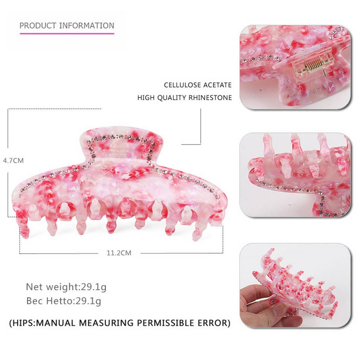 ACETATE DIAMOND CLIP HAIRPIN SHARK CLIP_CWAHA4253