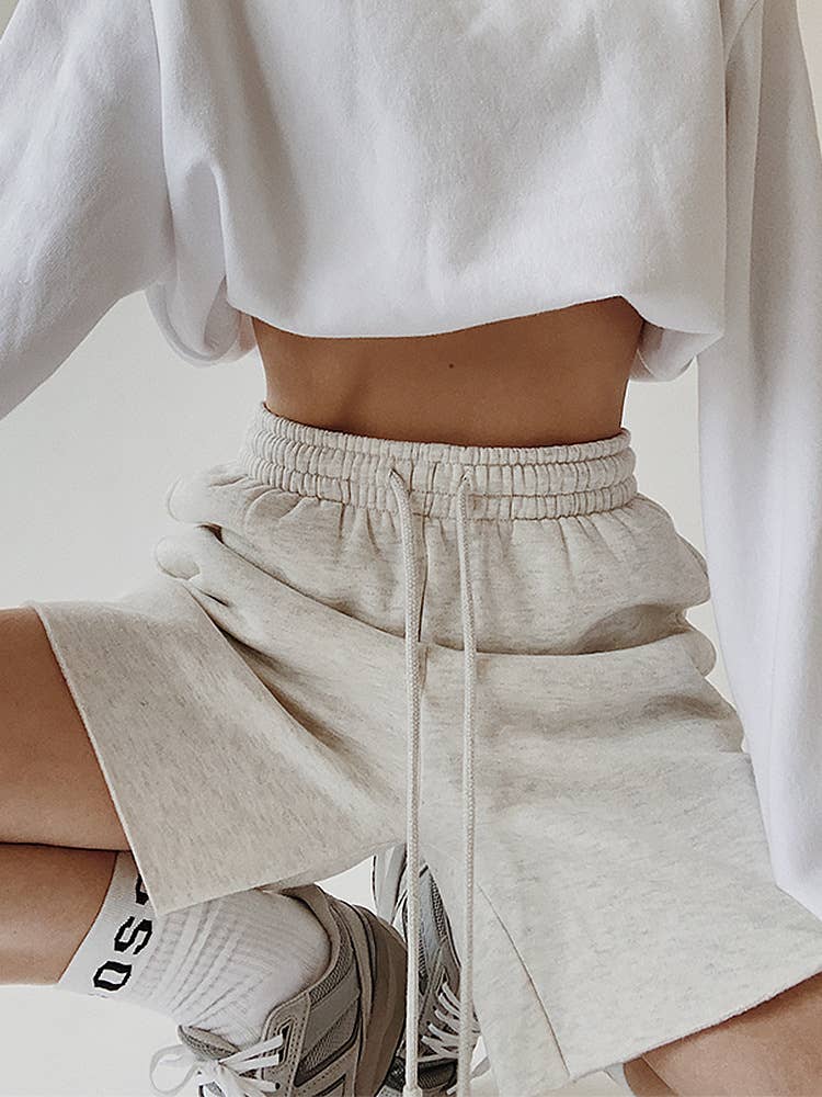 High-waisted drawstring loose athletic shorts