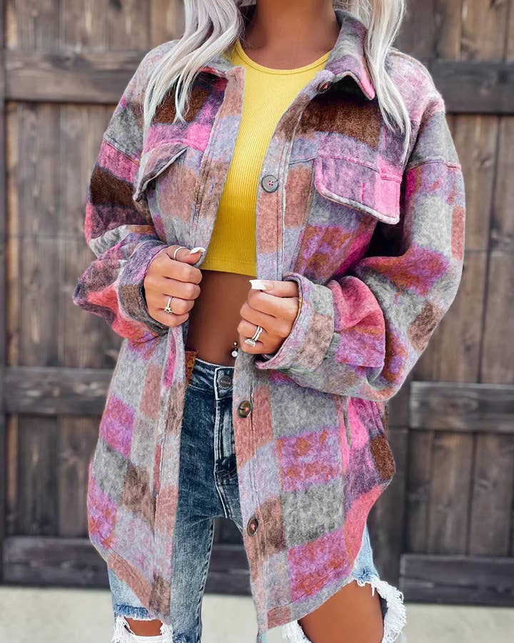 Tweed printed casual and fashionable lapel coat