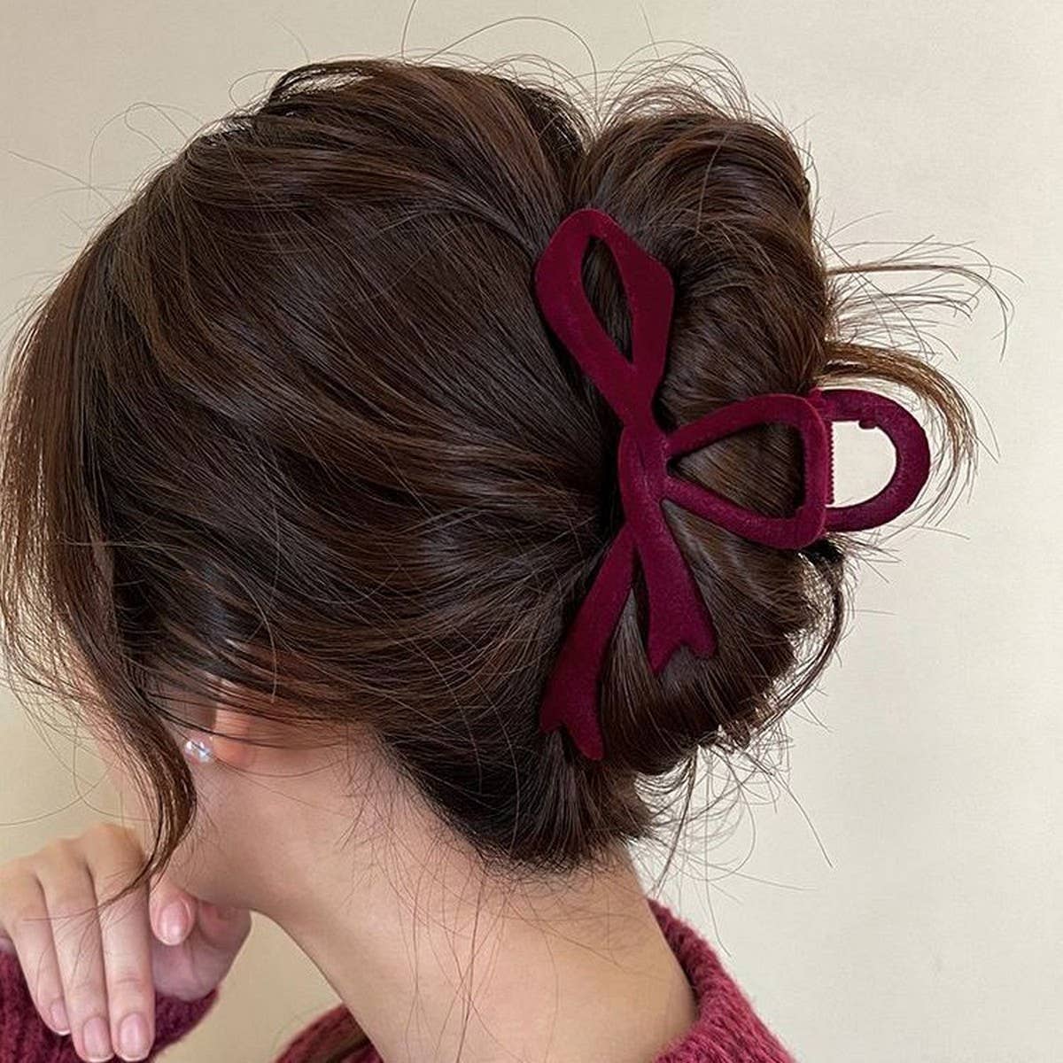 Velvet Bow Hair Clip Red Claw for Elegant Updos