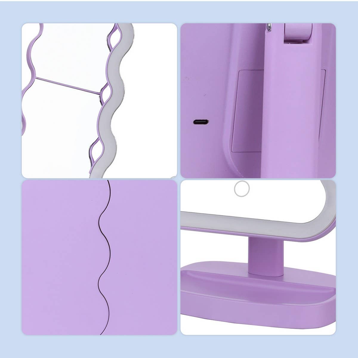 THREE-WAY LED MAKEUP MIRROR WITH WAVE SHAPE