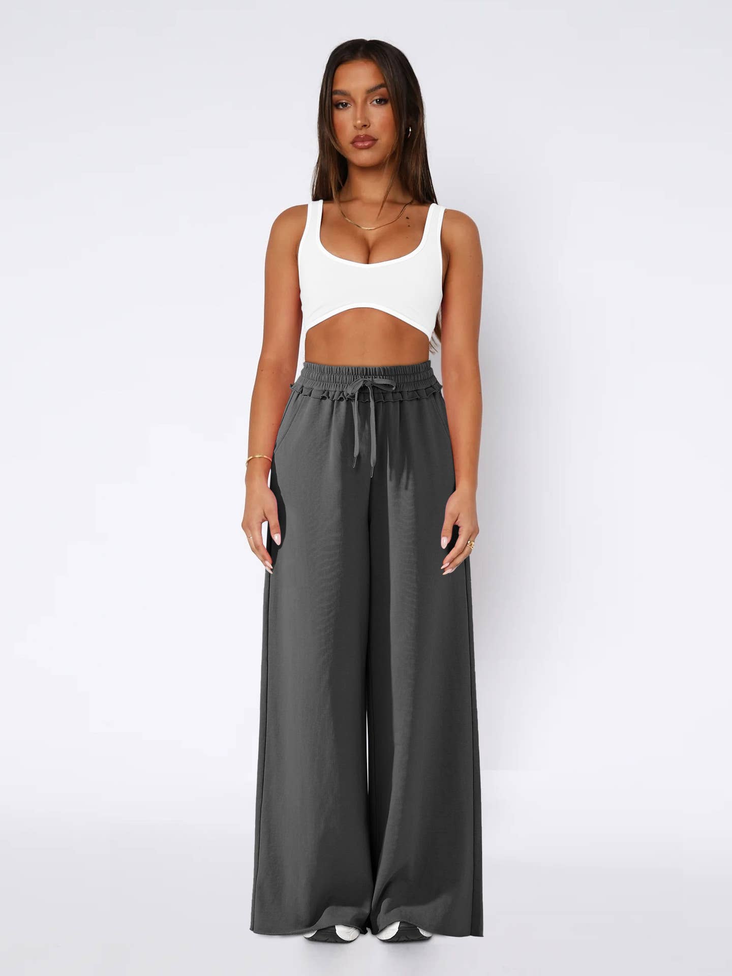 Loose casual lace-up straight-leg casual pants