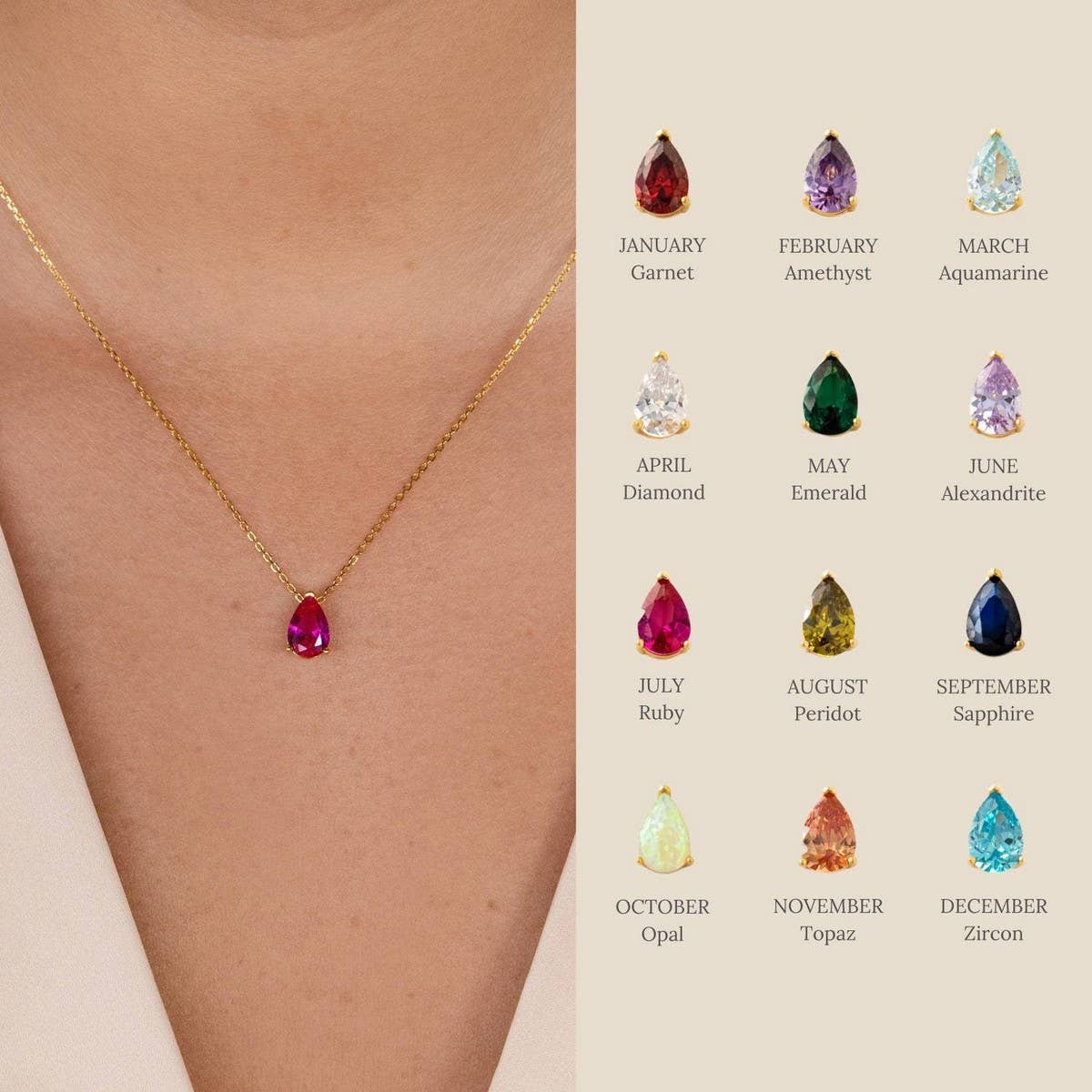 Teardrop Zircon December Birthstone Necklace
