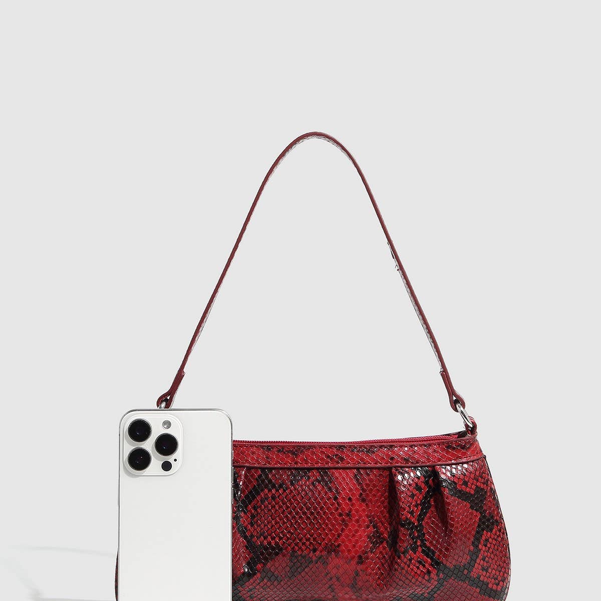 Wine Red Snake Print Mini Shoulder Bag for Women_CWAB5690