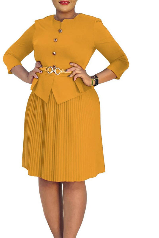 CWDMD01252_2025 PLUS SIZE WOMEN BUTTON FAUX TWO PIECE DRESS