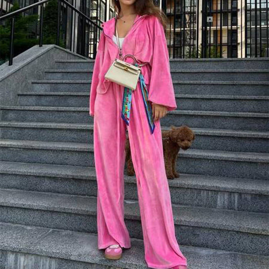 Stylish canary zipper drawstring casual suit