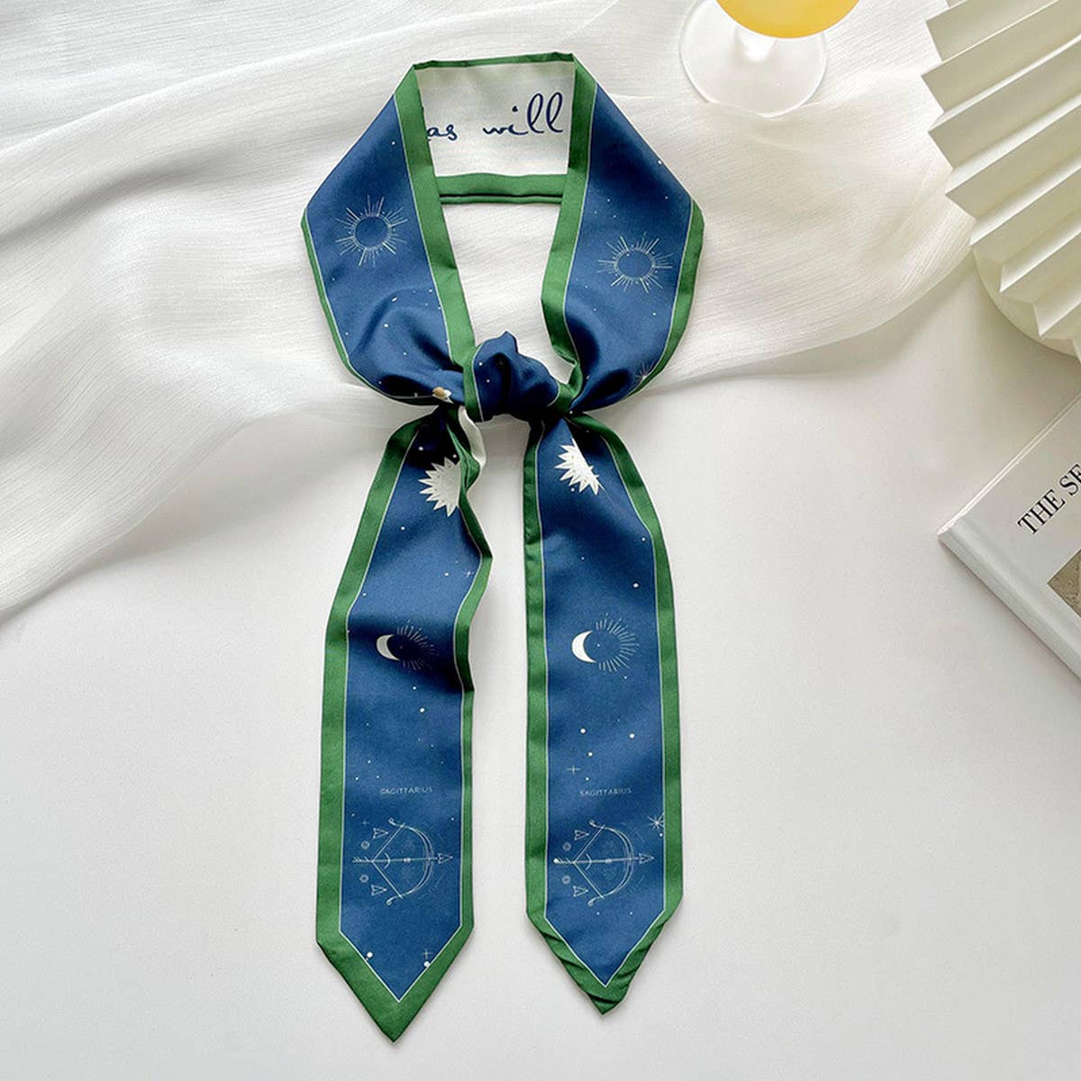 Zodiac Print Skinny Scarf for Hair and Bag Tie_CWASC0736