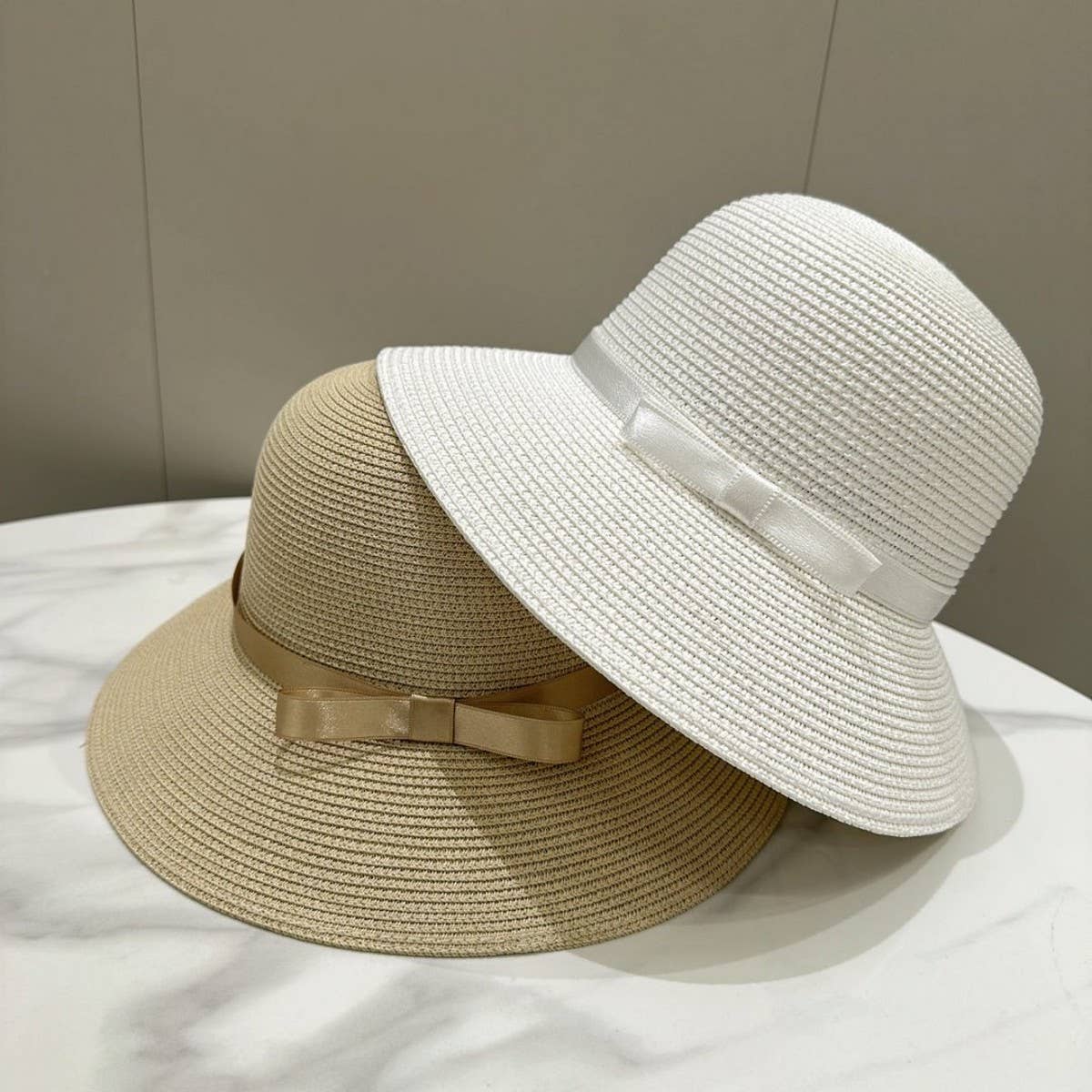 Summer exquisite bow round straw hat_CWAH3500