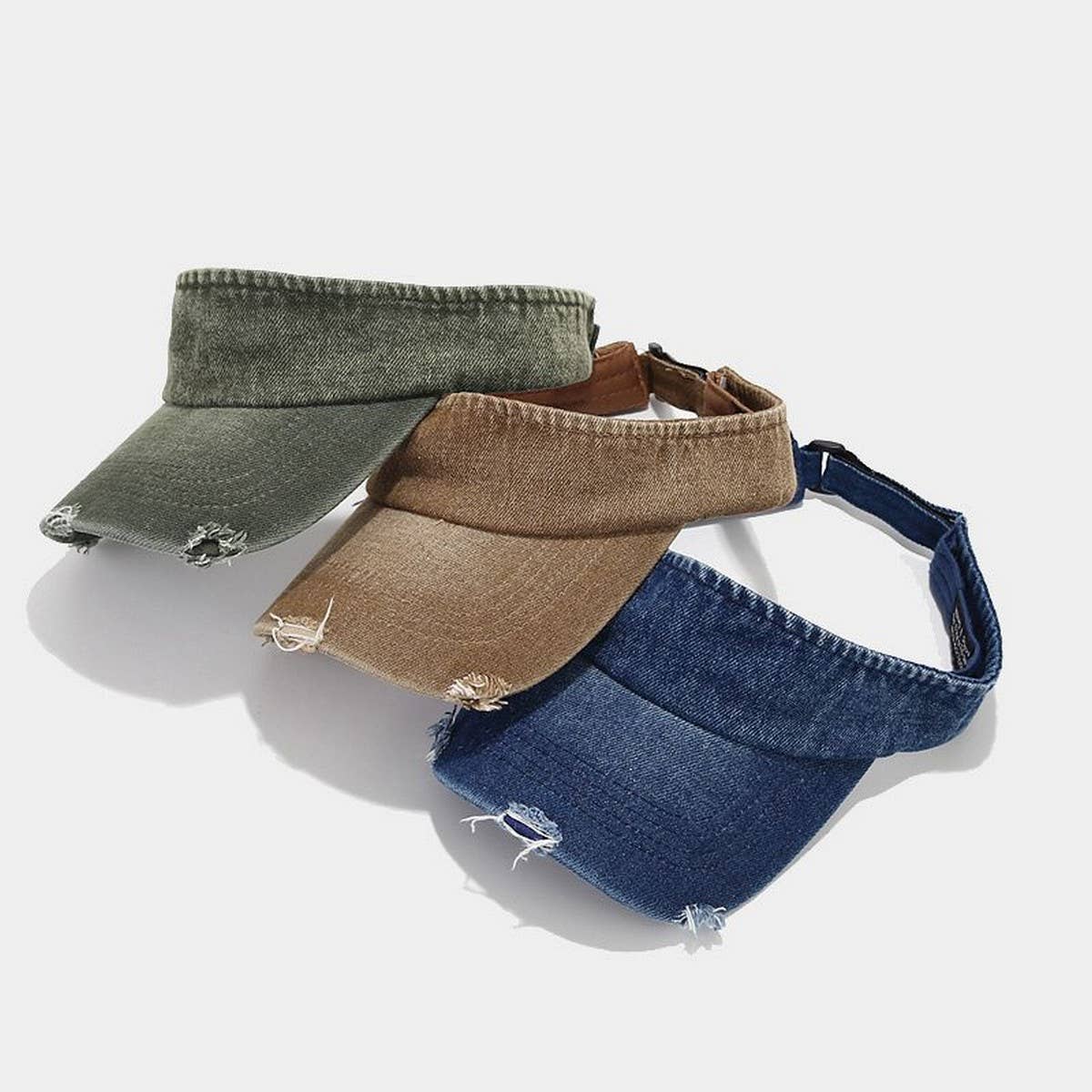 Distressed Denim Visor Hat - Vintage Sunshade Cap_CWAH3286