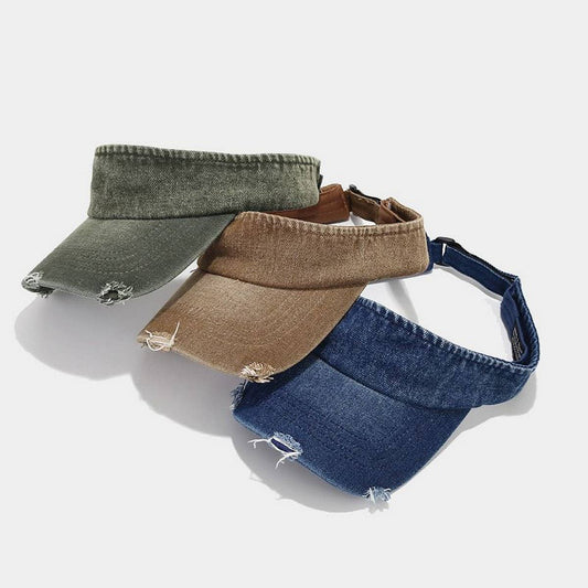 Distressed Denim Visor Hat - Vintage Sunshade Cap_CWAH3286