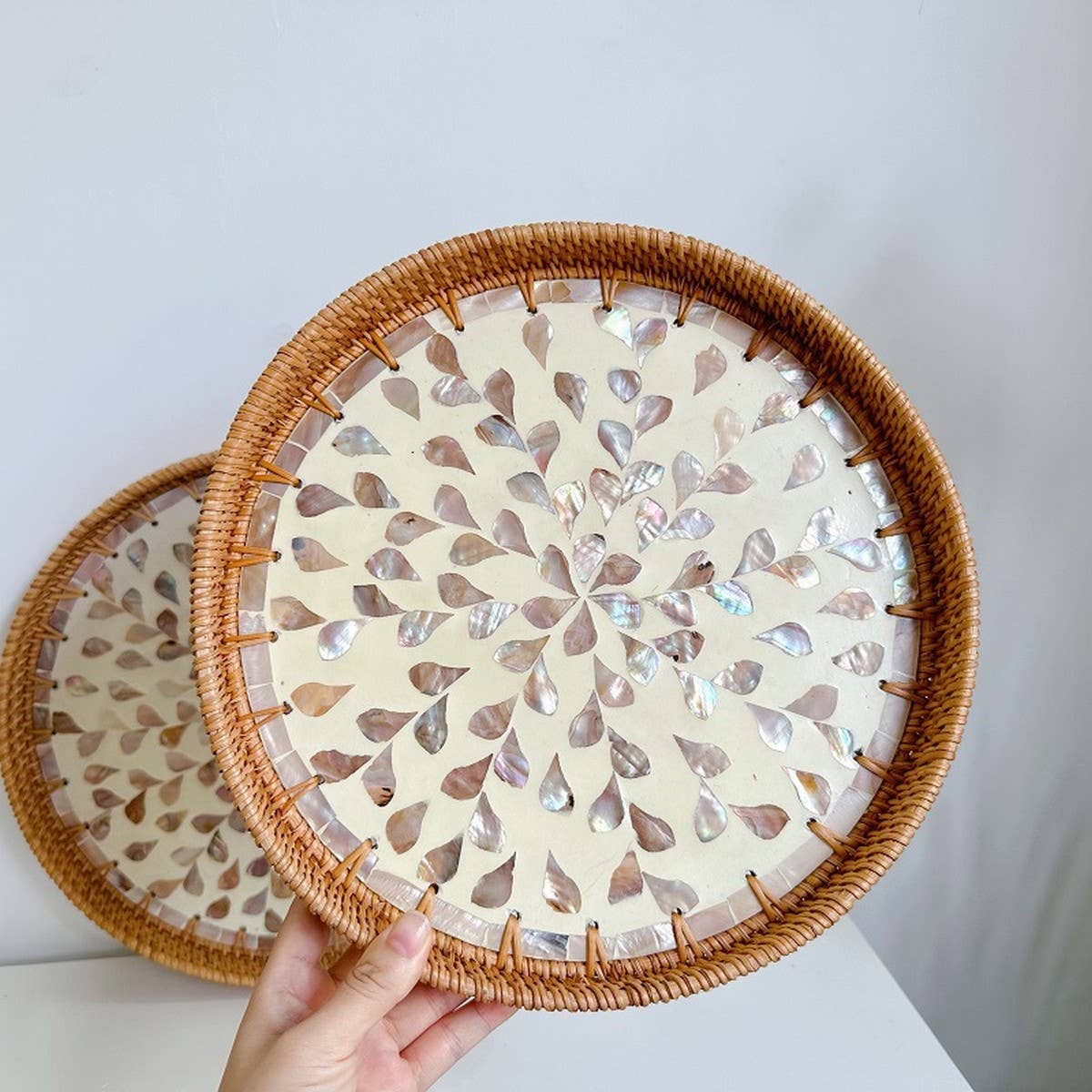 RATTAN WATER SHELL ROUND PLATE 2-PIECE SET_CWMM4494