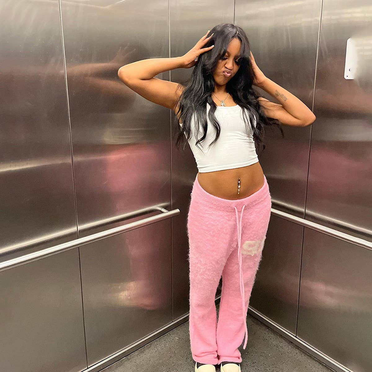 DRAWSTRING TIED HIGH WAISTED STRAIGHT LEG PANTS_CWBLP0526