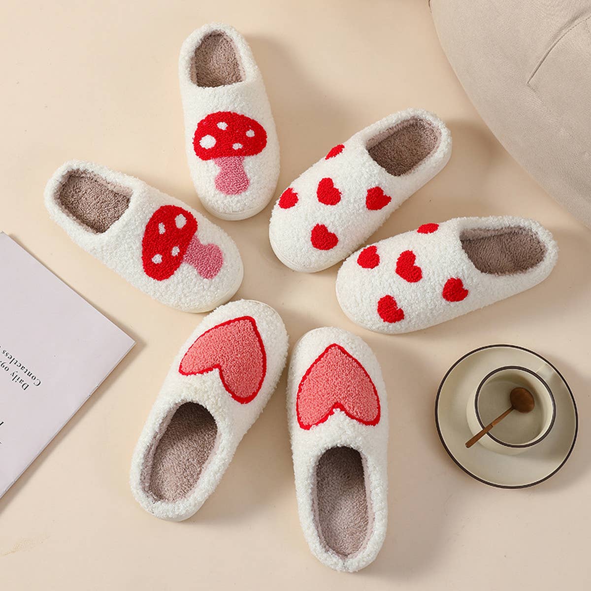 HOME LOVE PATTERN NON-SLIP COTTON SLIPPERS