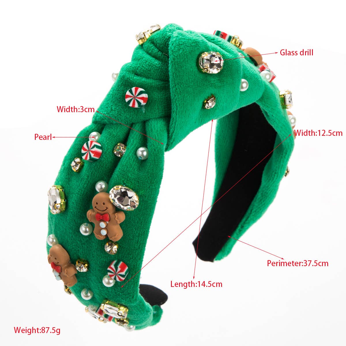 CHRISTMAS HEADBAND CANDY FLANNEL GINGERBREAD MAN