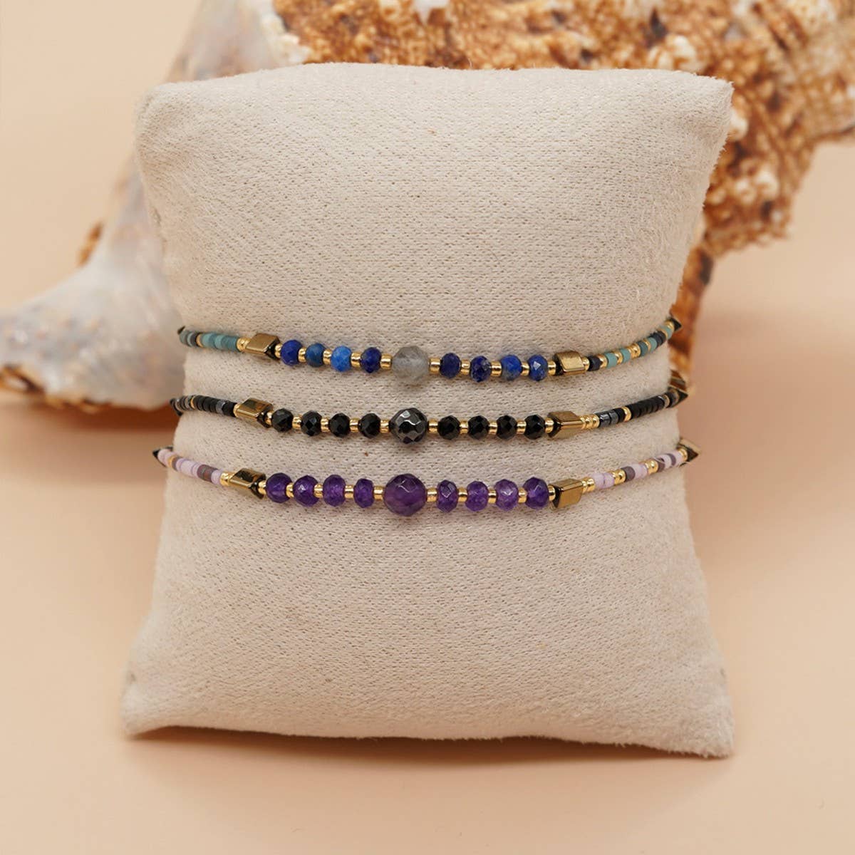 RICE BEAD HAND-WOVEN SEMI-PRECIOUS STONE BRACELET