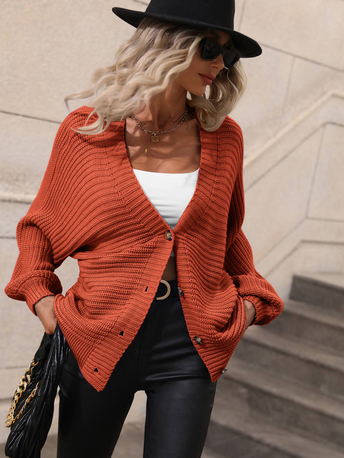 Solid color knit cardigan loose sweater