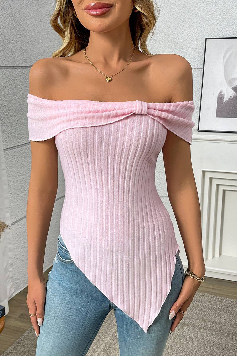 Cwttsl0327_Summer Slim-Fit Off-Shoulder Sexy Sweet T-Shirt