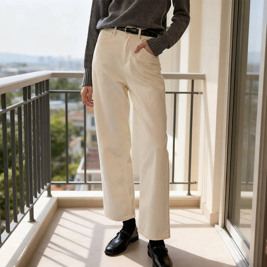 Pure cotton high-waisted straight-leg pants