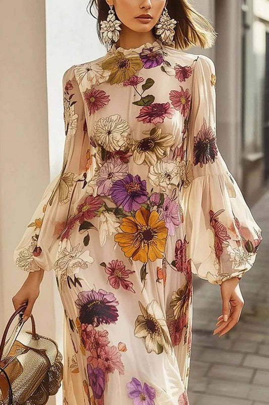 CWDMD01223_RUFFLED TIE FLORAL CHIFFON MAXI DRESS