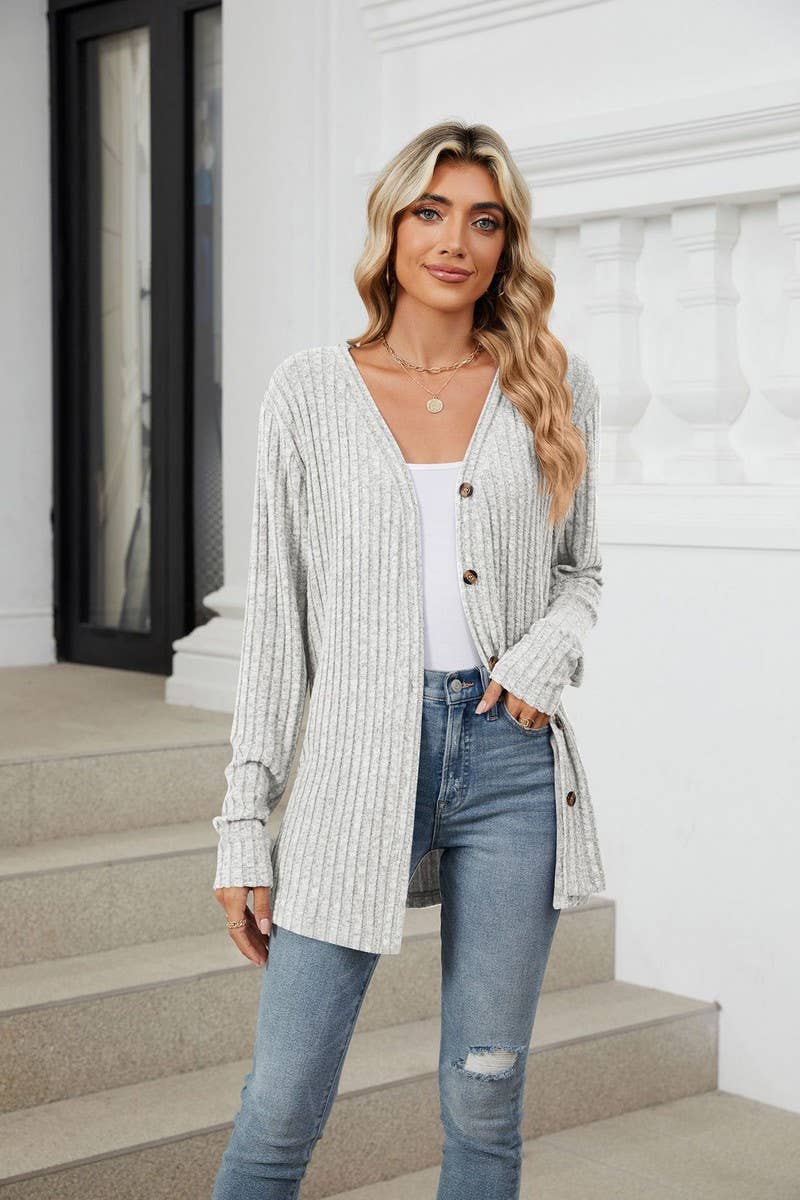 CWOCAL00864_SOLID BUTTON LONG SLEEVE CASUAL CARDIGAN