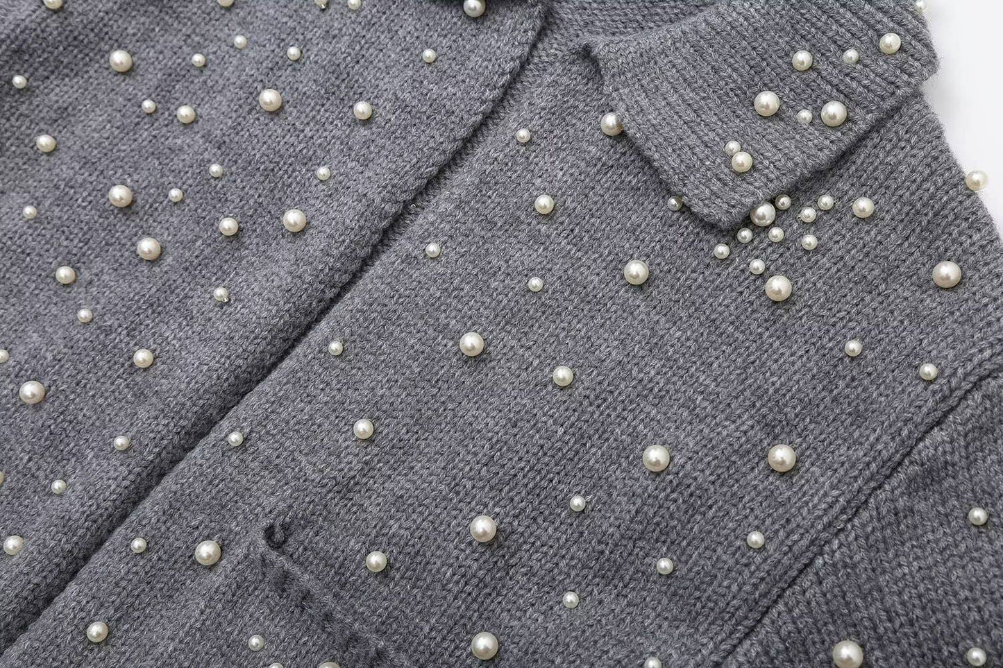 FASHION CASUAL NICHE DESIGN SENSE PEARL KNIT COAT