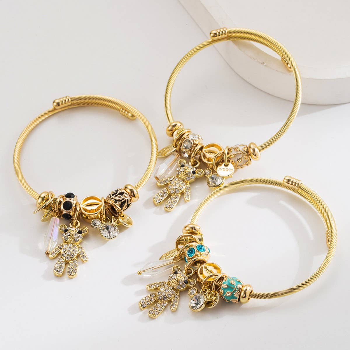 Trendy Gold Open Bear Letter Steel Bracelet