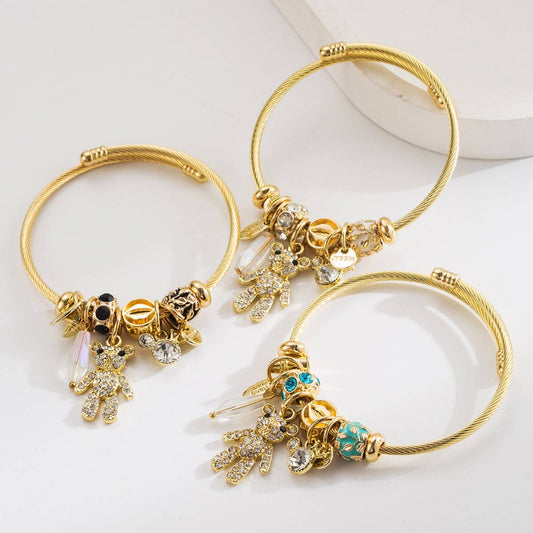 Trendy Gold Open Bear Letter Steel Bracelet