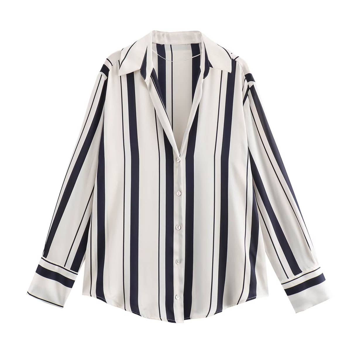 STRIPE COLOR MATCH BREATHABLE FASHION LAPEL SHIRT