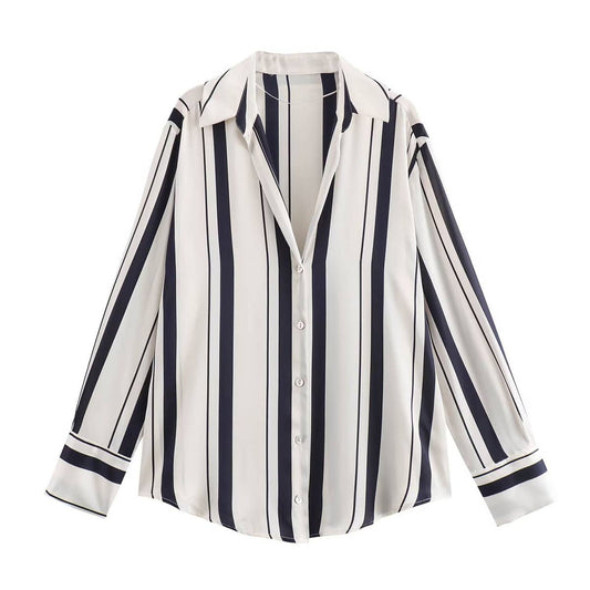 STRIPE COLOR MATCH BREATHABLE FASHION LAPEL SHIRT