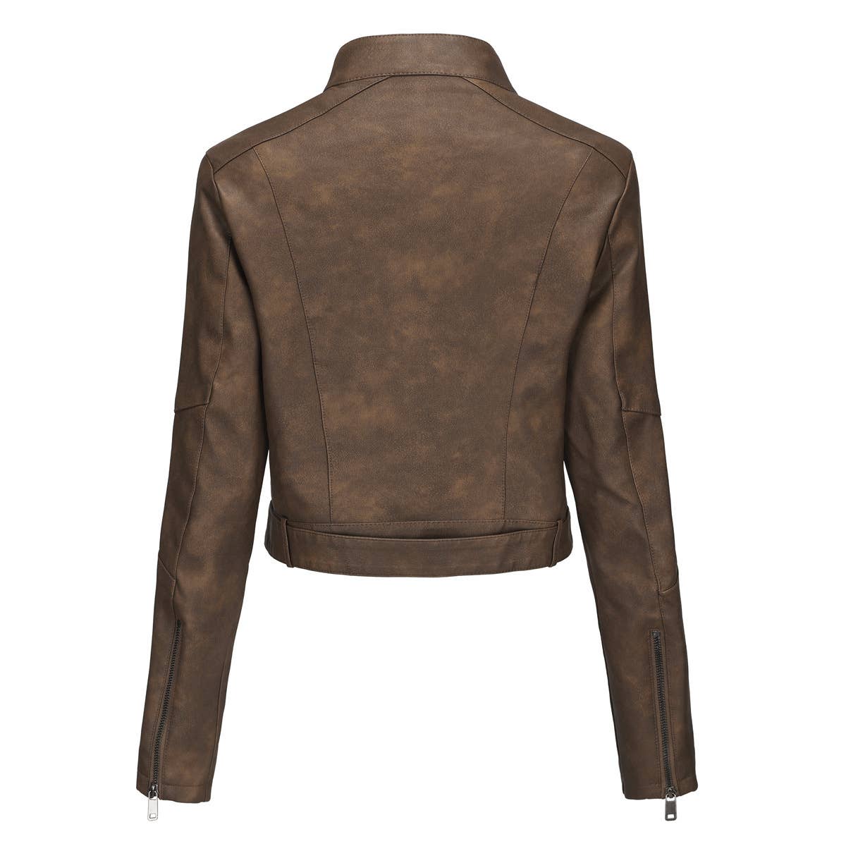 LEATHER JACKET WITH BELT AND LONG SLEEVE ZIPPER