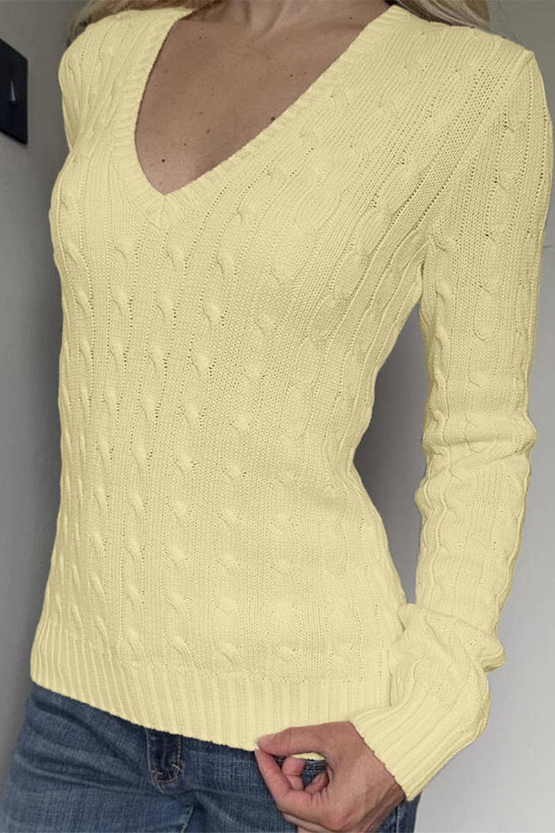 CWOSWL07534_CASUAL LONG-SLEEVED SOLID COLOR KNITTED TOP