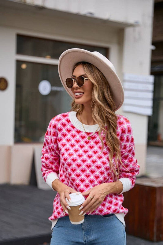 CWOSWL07608_VALENTINE'S DAY CREW NECK HEART KNIT SWEATER