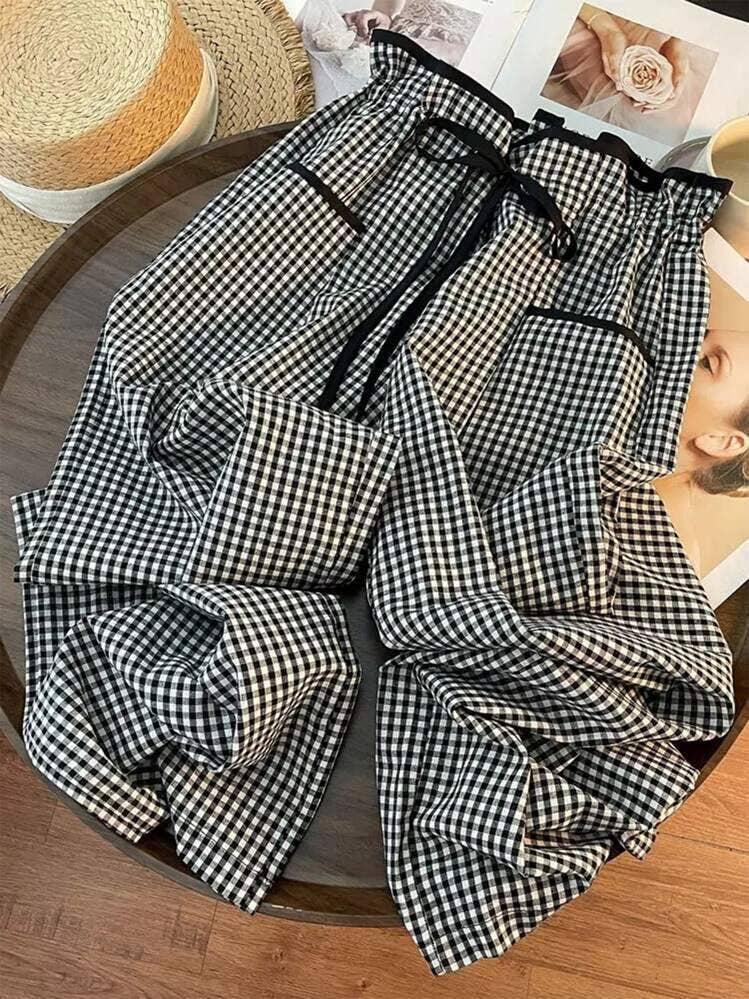 FRENCH RETRO CASUAL CHECKERED STRAIGHT-LEG PANTS_CWBLP01007