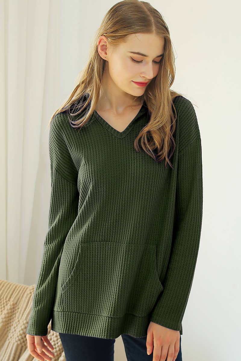 WOMEN SOLID KNIT HOODIE_CWTTL1414