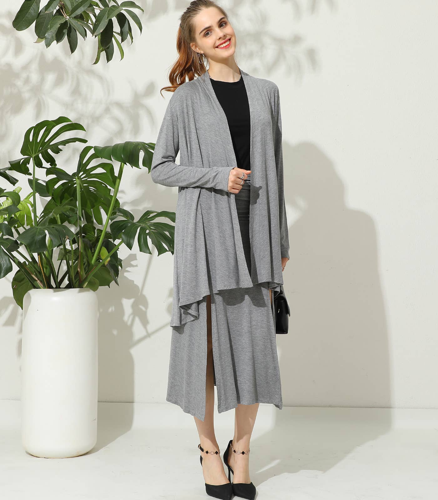 AWTL074_Long Sleeve Casual Open Front Long Cardigan