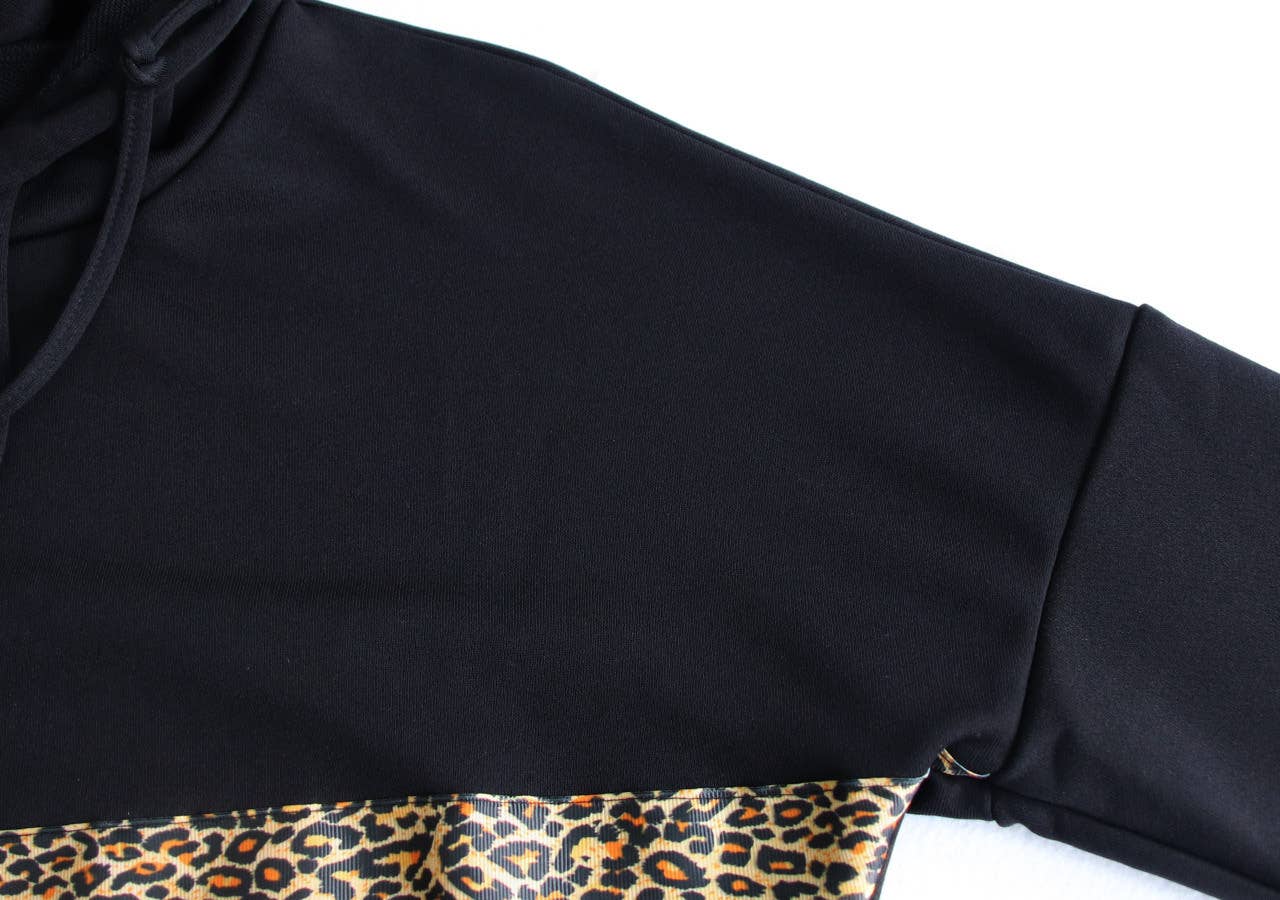 LEOPARD PRINT PATCHWORK CASUAL HOODIE