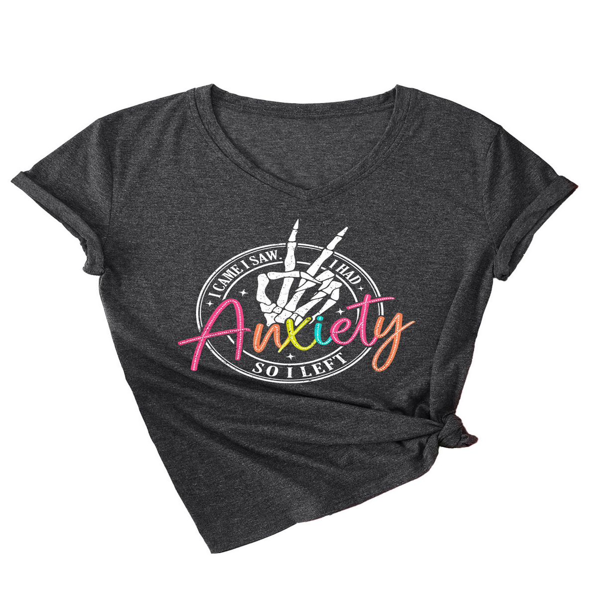 Trendy V-Neck Tee ? I Came I Saw Print