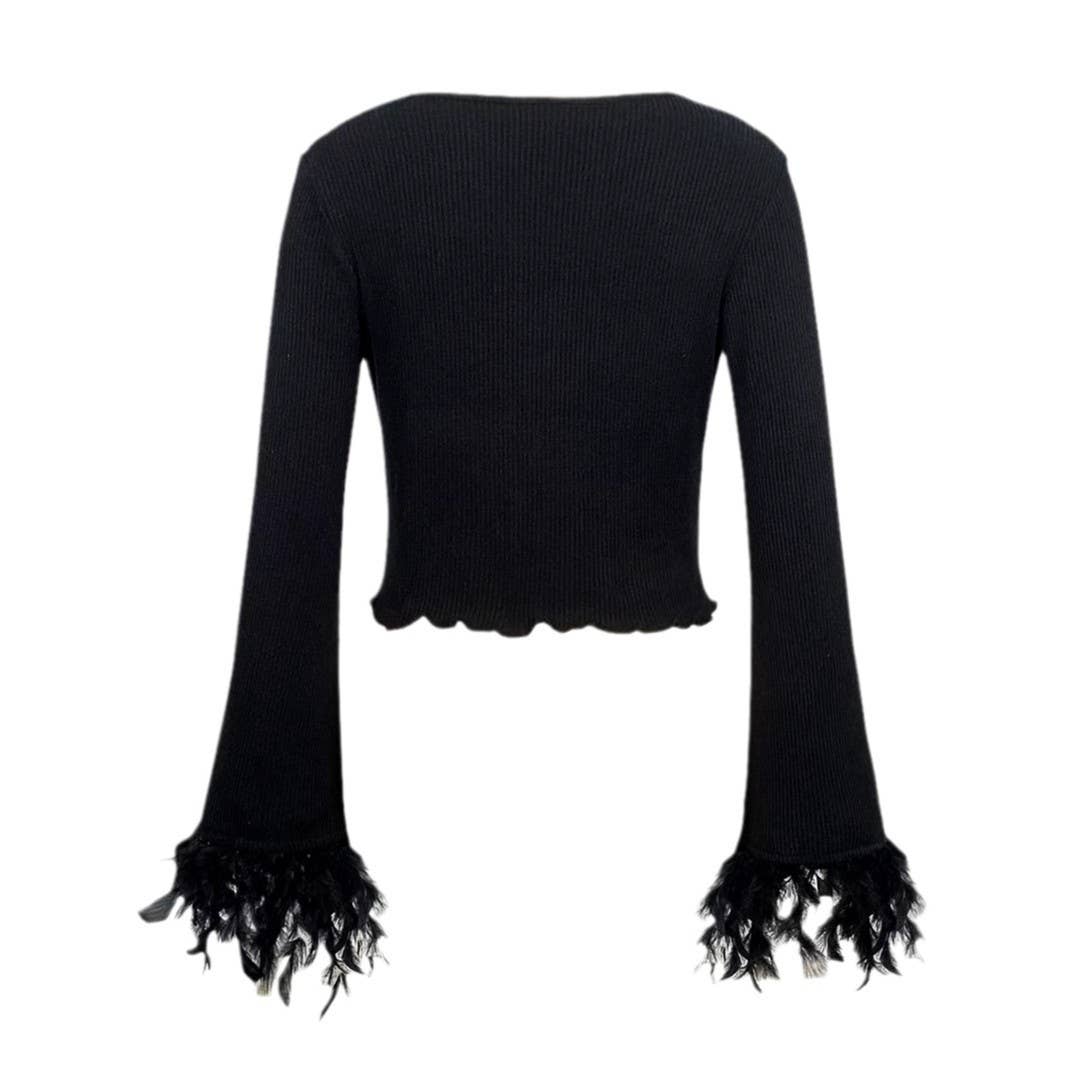 Stylish pullover top hair knit flared sleeves