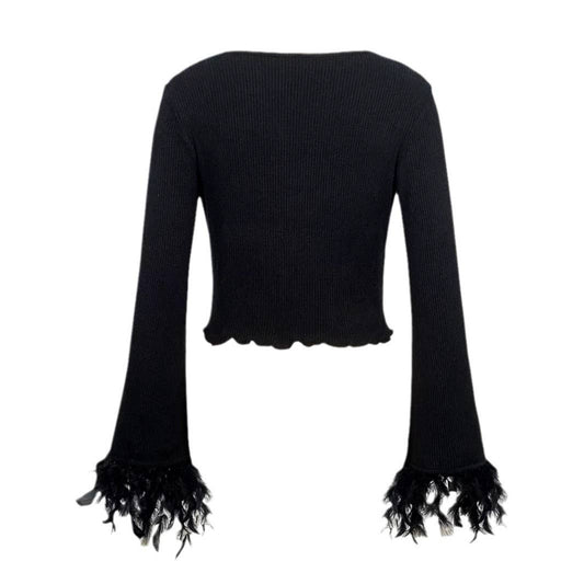 Stylish pullover top hair knit flared sleeves