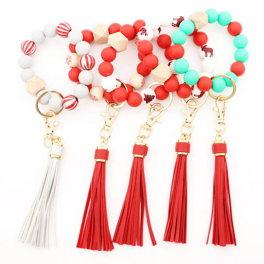 CHRISTMAS BEAD BRACELET CARD HOLDER KEYCHAIN