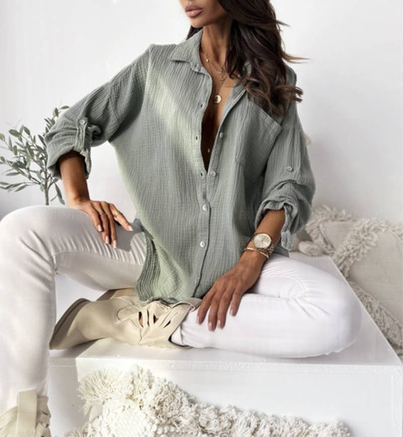 SOLID COLOR LOOSE LOOSE WOMEN'S TEXTURE SHIRT