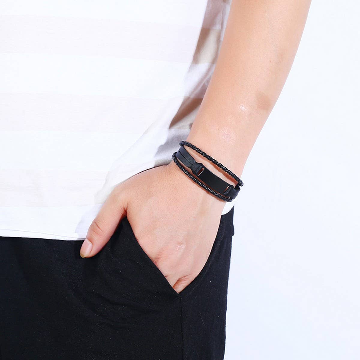 VINTAGE BRAIDED STATEMENT LEATHER BRACELET