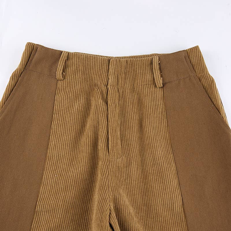 LOOSE-FITTING PANTS SOLID CORDUROY PANTS