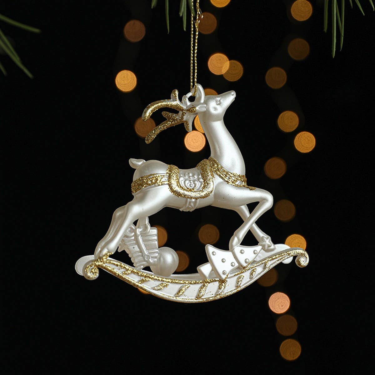 Gold Glitter Xmas Sled Santa Angel Reindeer Decor