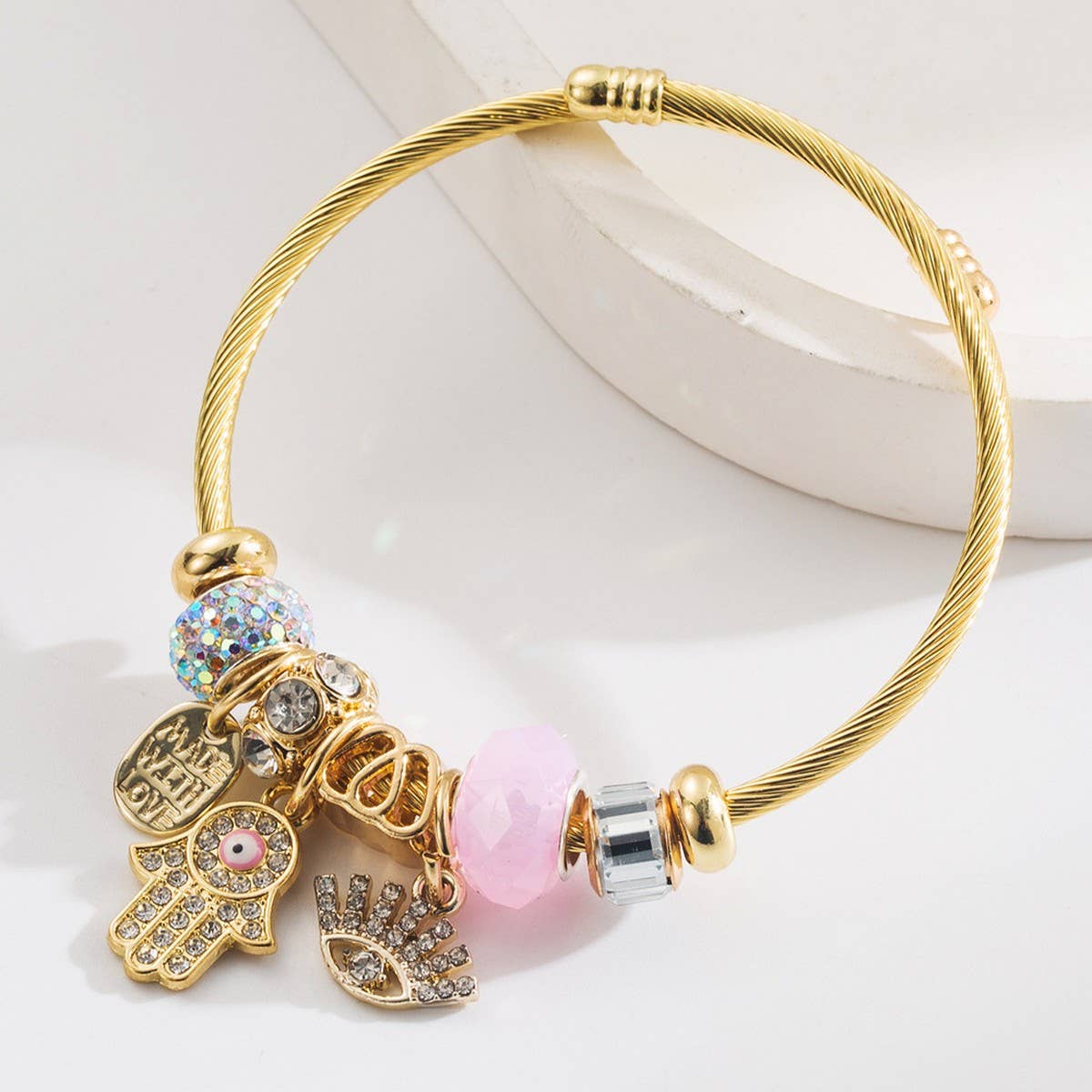 Adjustable Evil Eye Bracelet with Letter Charm_CWMM8568