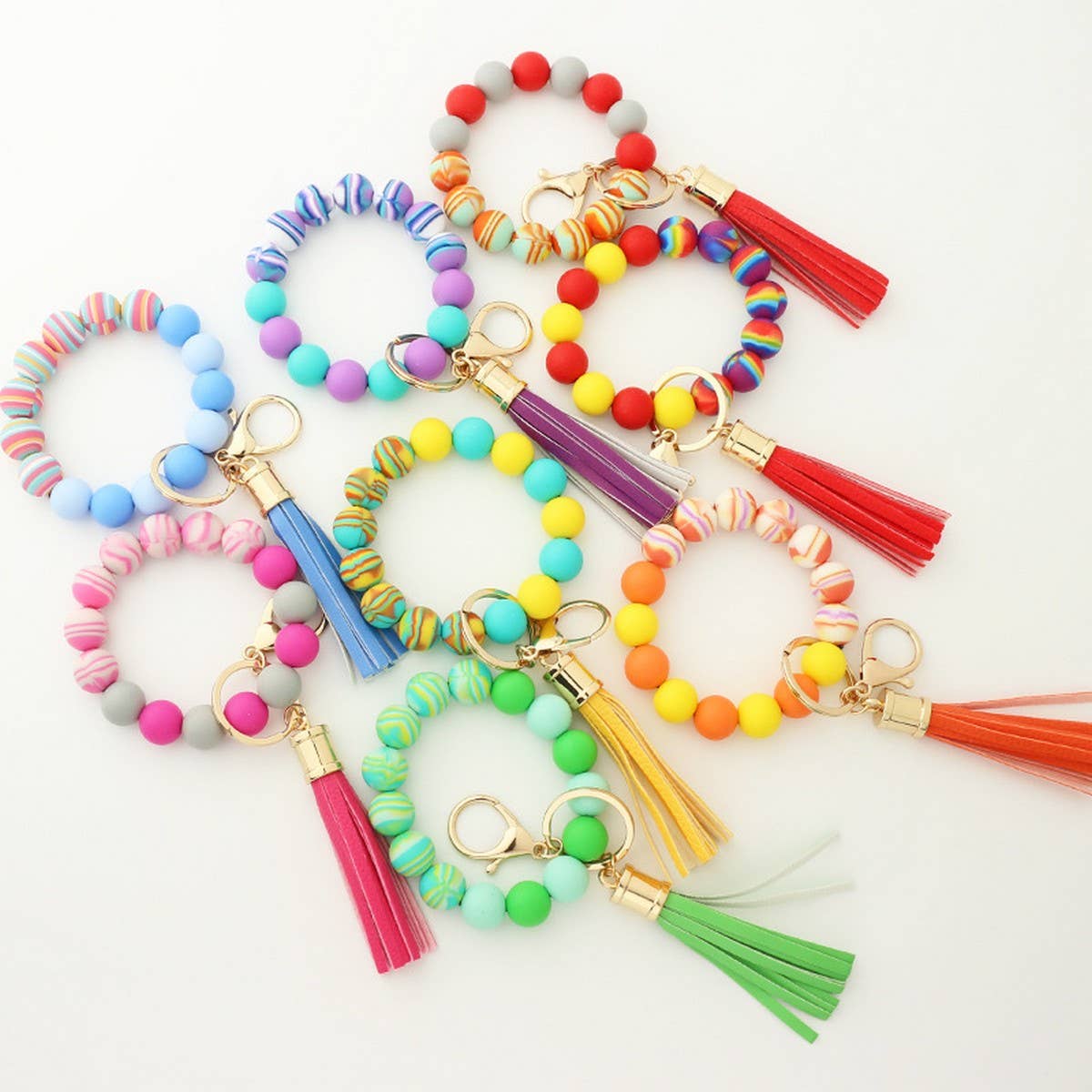 Colorful Silicone Bead Bracelet with Wood Keychain_CWAB5108