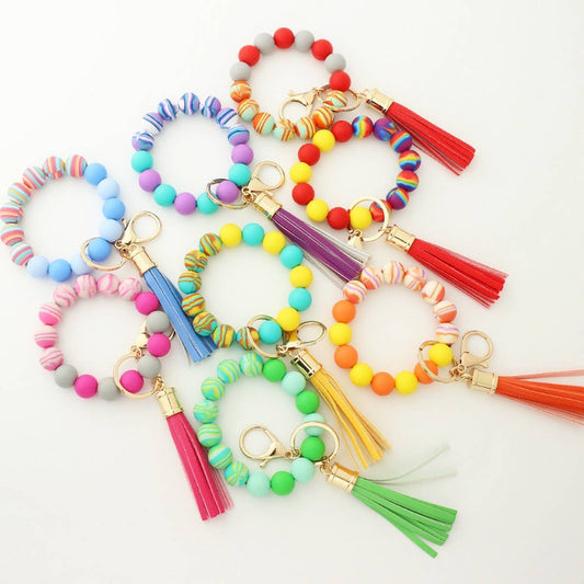 Colorful Silicone Bead Bracelet with Wood Keychain_CWAB5108
