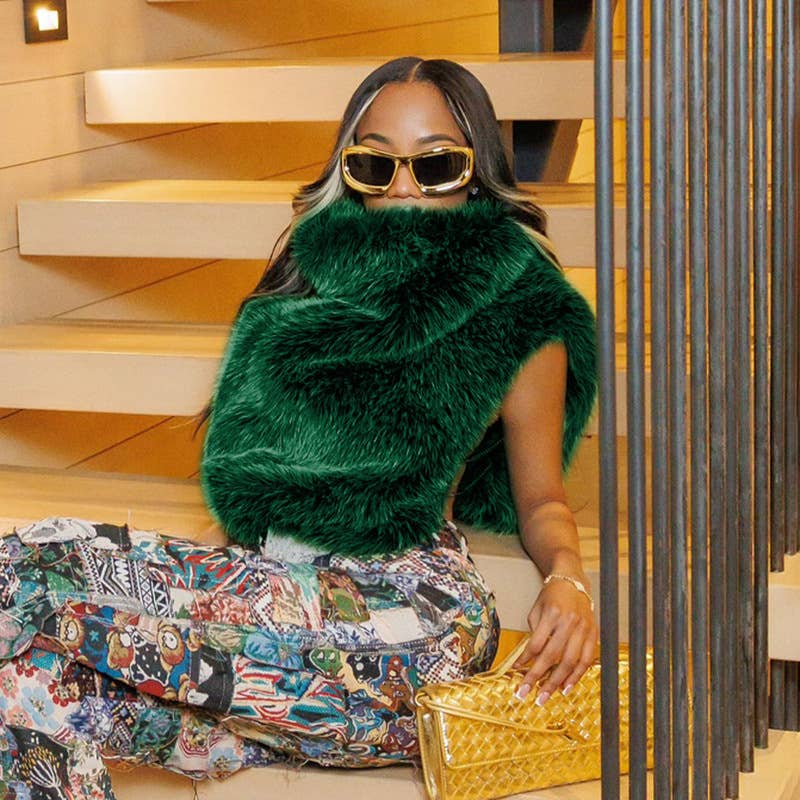 Fashion standing collar fur waistcoat