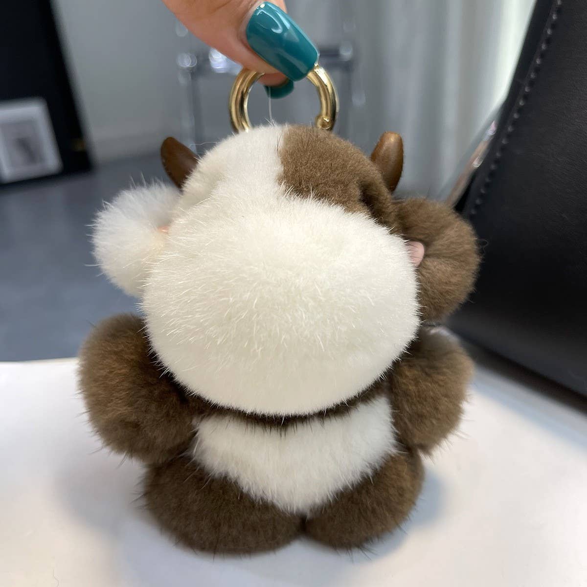 CUTE CALF MINK FUR COW CAR KEYCHAIN PENDANT GIFT
