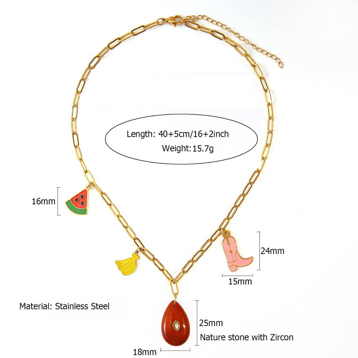Fruit Pendant Necklace with Stone & Cotton Cord